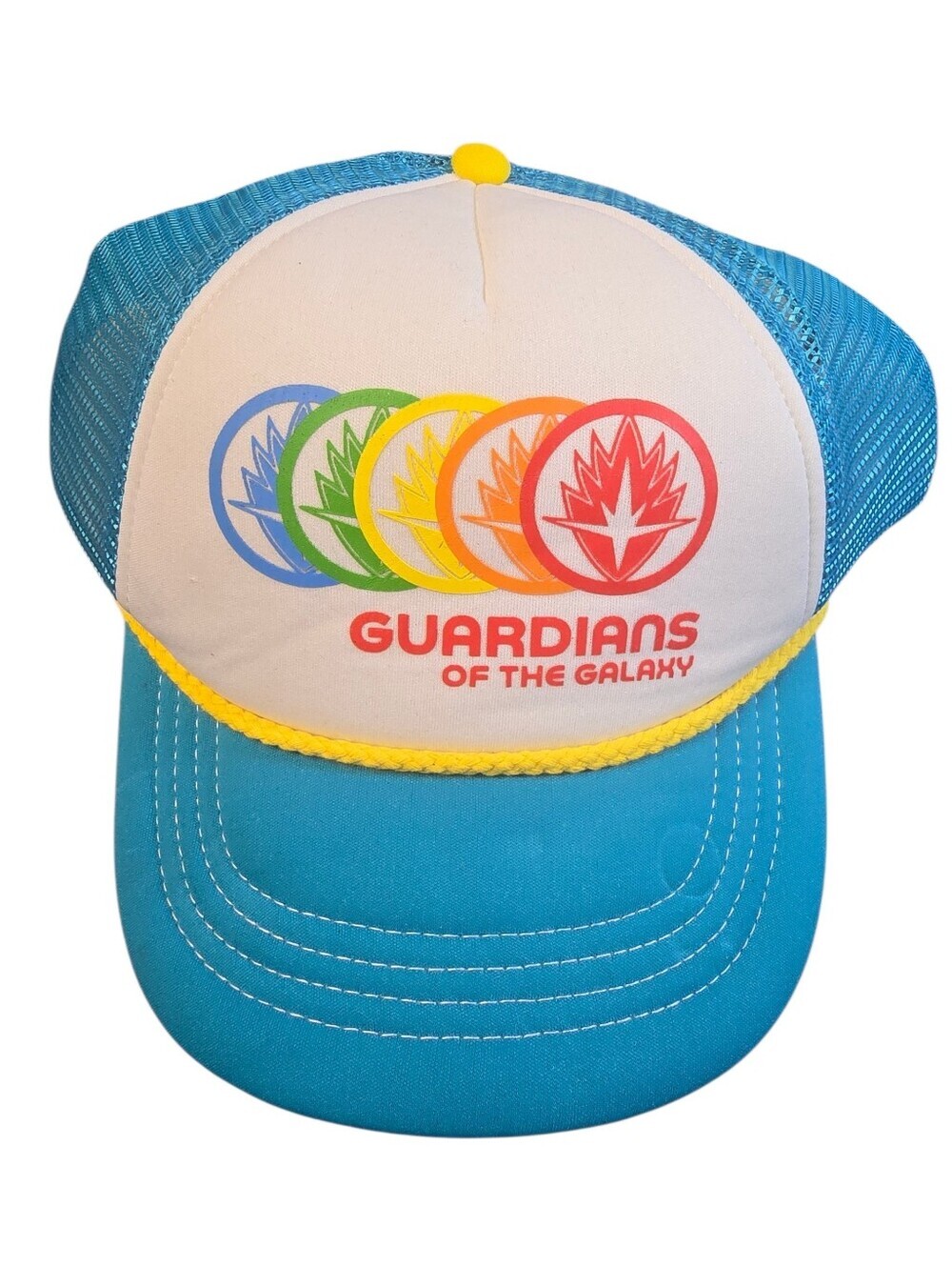 Disney Guardians of the Galaxy Rainbow Logo Trucker Hat - Teal & White NWT